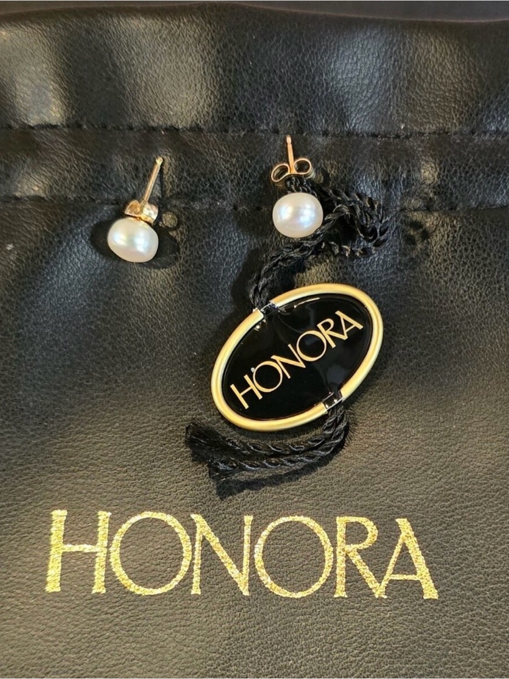 Honora White Pearl Stud Earrings with Gold Posts 14k